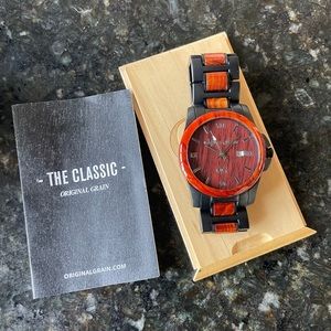 NIB Original Grain The Classic Black and Natural Wood Water Resistant Watch